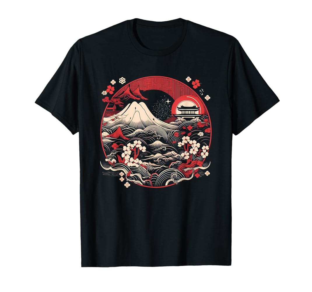  peak Aerocool Tanigawa Tシャツ 2colors Amazon.com: Mount Fuji Rising Sun Japanese Temple Design